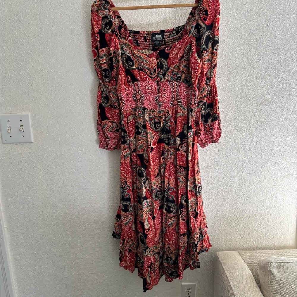 Angie Red and Black Paisley Long Sleeve Dress